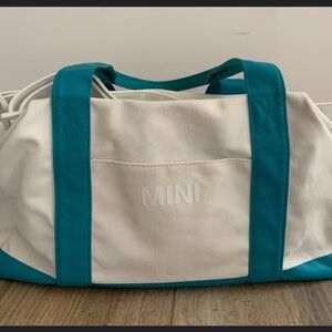 White teal Blue mini cooper small duffle travel bag tote